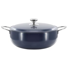 Oster Cartagena 9.3 Quart Nonstick Aluminum Caldero with Lid in Dark Blue