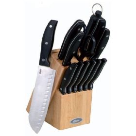 Oster Granger 14 Piece Stainless Steel Cutlery Set with Black Handles and Wooden Block