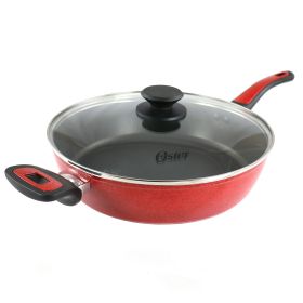 Oster Claybon 3.8 Quart Nonstick Saute Pan With Lid in Speckled Red