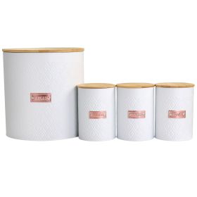 MegaChef Kitchen Food Storage and Organization 4 Piece Argyle Canister Set in White with Bamboo Lids