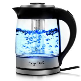 MegaChef 1.9 Quart Cordless Glass and Stainless Steel Electric Tea Kettle with Tea Infuser