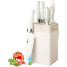 Knife Set for Kitchen, 6-Pieces White Non-stick Stainless Steel Knife Block Set, Ultra Sharp Kitchen Knife Set with Accessories for Cutting Slicing Di