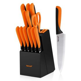 Hecef Knife Set with Block, 13 Pcs High Carbon Stainless Steel Knives with Ergonomic PP Handles