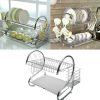 2 Tier Dish Drying Rack Drainer Stainless Steel Kitchen Cutlery Holder Shelf