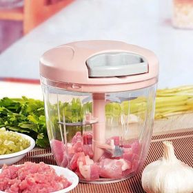 900ML Manual Meat Mincer Garlic Chopper Rotate Garlic Press Crusher Vegetable Onion Cutter Kitchen Cooking Accessories (Color: Pink)