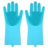 1pair Kitchen Silicone Dishwashing Gloves; Housework Cleaning Waterproof Insulation Magic Gloves; Dishwashing Brush